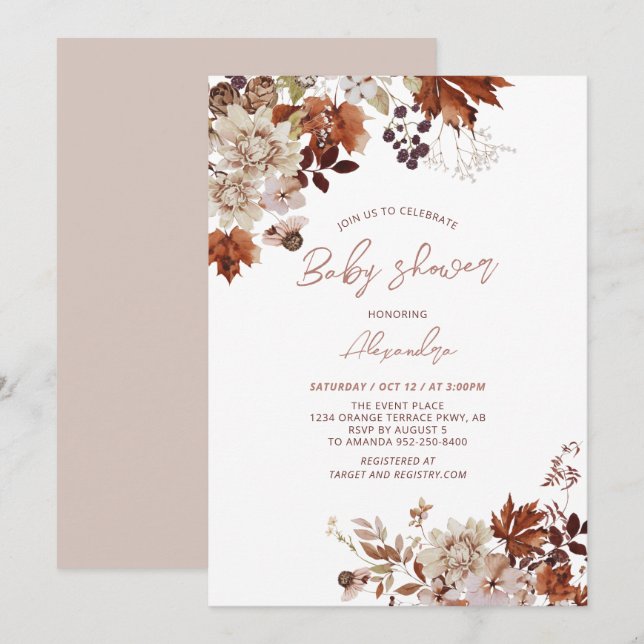 Invitación Chorreado Floral Otoño Baby Shower (Anverso / Reverso)