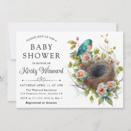 Invitación Chorreado Floral Primavera Nido de Pájaro Baby Sho