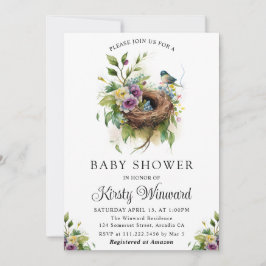 Invitación Chorreado Floral Primavera Nido de Pájaro Baby Sho