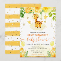 Chorreado Floral Tierno Jirafa Baby Shower Acuarel