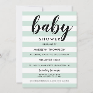 Invitación Chorreado Moderno de Raya de Menta para Baby Showe