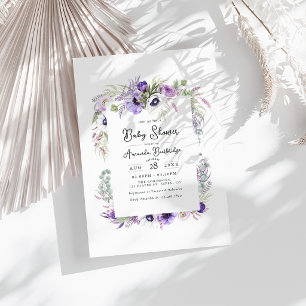 Invitación Chorreado Pastel Violeta Aquarela Floral Baby Show