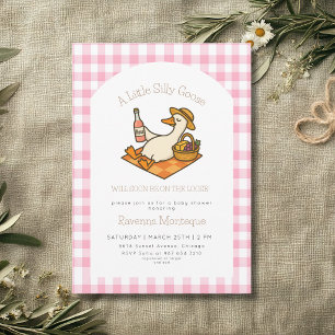 Invitación Chorreado Pícnic de Gingham Rosa del Ganso Tonto B
