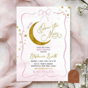 Invitación Chorreado Rosa Coquette Sobre El Baño De Bebé Luna