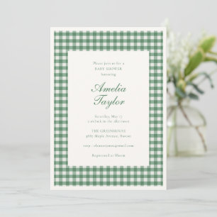 Invitación Chorreado Verde Clásico Gingham Baby Shower 