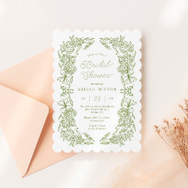 Invitación Chorreado Verde Salvia Bridal Shower de Hortensias