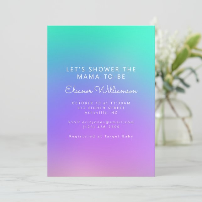 Invitación Chorreante Verde Púrpura Gradiente Abstracto Fiest (Anverso de pie)