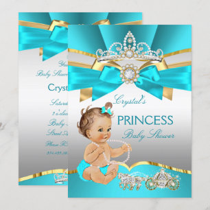 Invitación Chorreo Azul Oro Princesa Baby Shower Morena