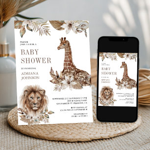 Invitación Chorreo Boho Safari León y Jirafa Baby Shower