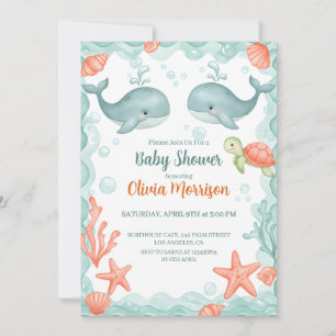 Invitación Chorreo de Acuarela Bajo el Mar para Baby Shower
