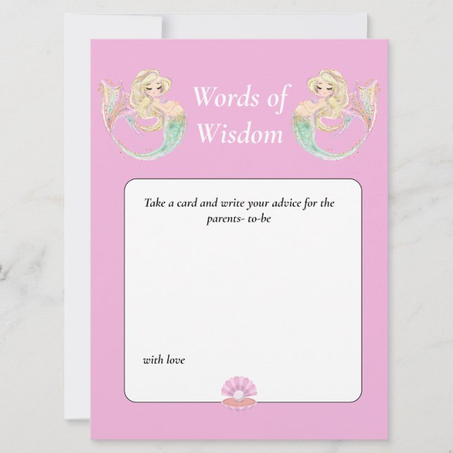 Invitación Chorreo de acuarela de sirena para Baby Shower. Ro (Anverso)