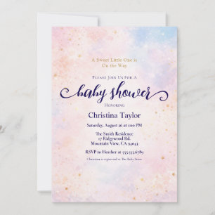 Invitación Chorreo de Acuarela Dorada Pastel Soñador para Bab
