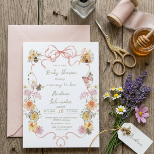 Invitación Chorreo de Acuarela para Baby Shower de Mamá Abeja