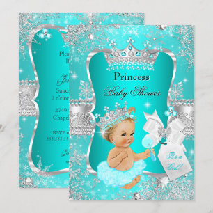 Invitación Chorreo de Agua Azul Princesa Baby Shower Rubia Ni