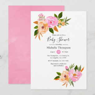 Invitación Chorreo de agua rosa flores silvestres Baby Shower