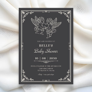 Invitación Chorreo de bebé ángeles elegantes vintage