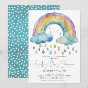 Invitación Chorreo de bebé arcoíris acuarela boho