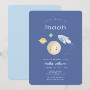 Invitación Chorreo de bebé Cohete Nave Espacial Azul Sobre La