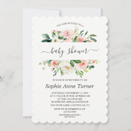 Invitación Chorreo de bebé de caligrafía floral crema rosa mo