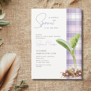 Invitación Chorreo de Bebé de Cuadros Morados Una Pequeña Pla