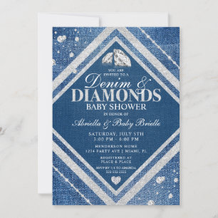 Invitación Chorreo de Bebé de Mezclilla y Diamantes