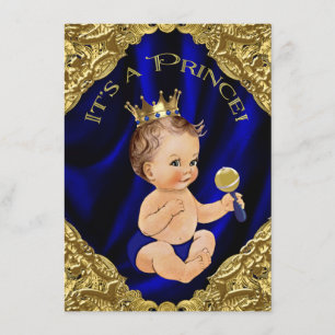 Invitación Chorreo de Bebé de Príncipe de Seda Azul Real y Or