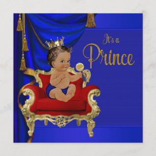 Invitación Chorreo de bebé de príncipe étnico azul real elega