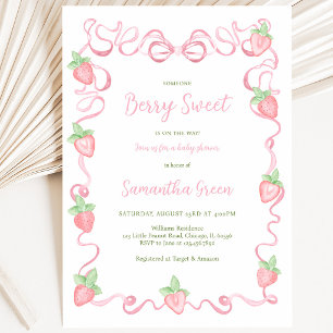Invitación Chorreo de Bebé Dulce Fresa Rosa