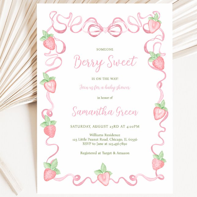 Invitación Chorreo de Bebé Dulce Fresa Rosa (Subido por el creador)