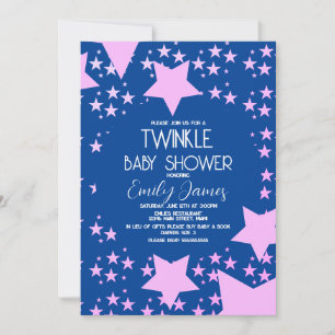 Invitación Chorreo de Bebé Estrellas Rosadas Fondo Azul