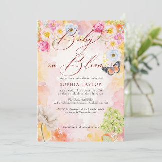 Invitación Chorreo de bebé floral pastel elegante en flor Bab