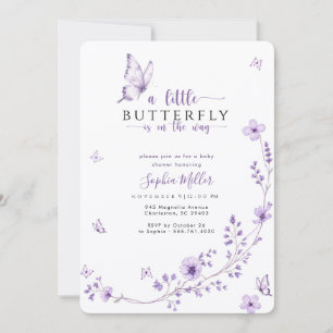 Invitación Chorreo de bebé mariposa lavanda morada