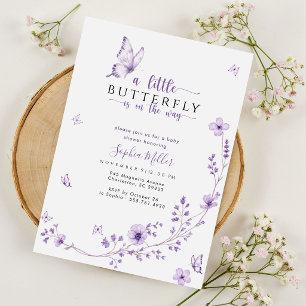 Invitación Chorreo de bebé mariposa lavanda morada