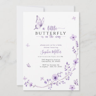 Invitación Chorreo de Bebé Mariposa Morado Lavanda Elegante