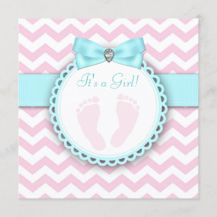 Invitación Chorreo de Bebé Niña Azul Teal y Rosa