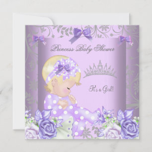 Invitación Chorreo de Bebé Niña Rubia Floral Gris Lavanda