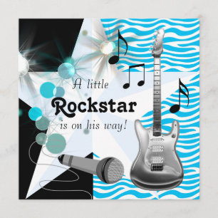 Invitación Chorreo de bebé niño estrella de rock cebra azul t