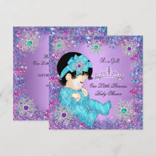 Invitación Chorreo de Bebé Princesa Brunett Azul Teal Morado 