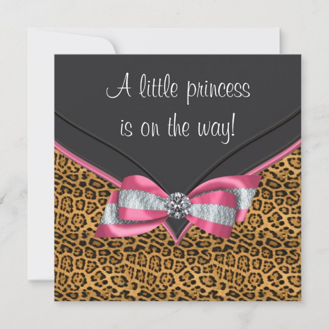 Invitación Chorreo de Bebé Princesa Guepardo Rosa (Anverso)