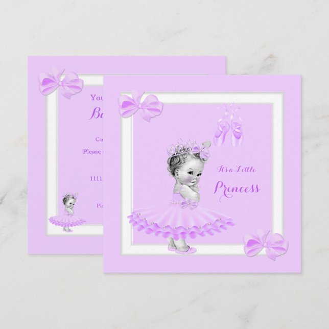 Invitación Chorreo de Bebé Princesa Niña Cute Tutú Lila (Anverso / Reverso)