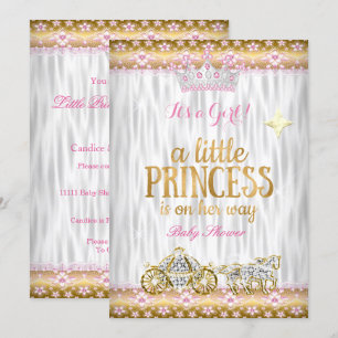 Invitación Chorreo de Bebé Princesa Rosa Dorado Blanco Carrua