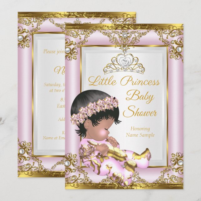 Invitación Chorreo de bebé princesa rosa lila oro (Anverso / Reverso)