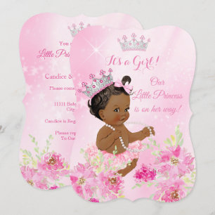 Invitación Chorreo de Bebé Princesa Tutú Floral Rosa Étnico