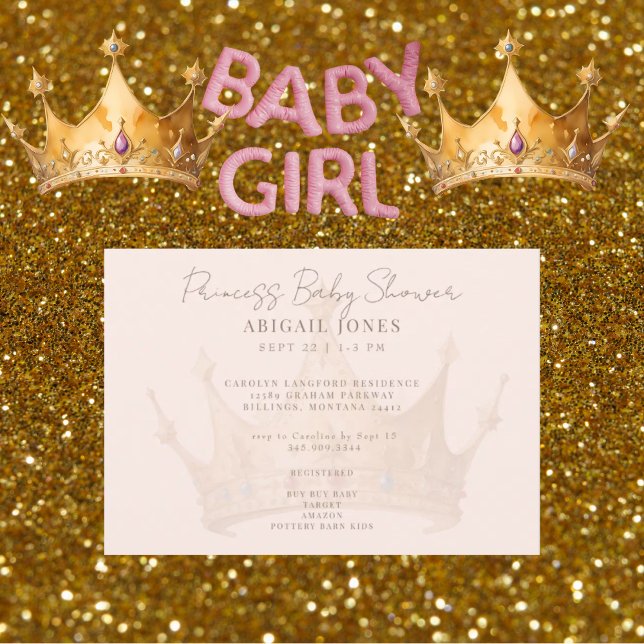 Invitación Chorreo de bebé Princess Tiara Blush (Subido por el creador)