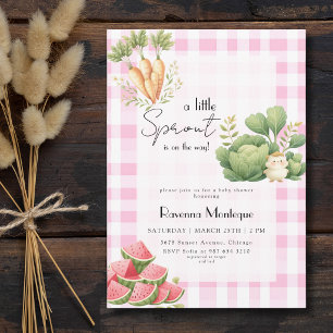 Invitación Chorreo de Bebé Rosa Cuadros de Verduras Pequeñas