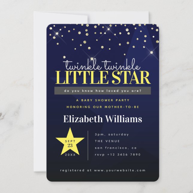 Invitación Chorreo de Bebé Twinkle Twinkle Little Star (Anverso)