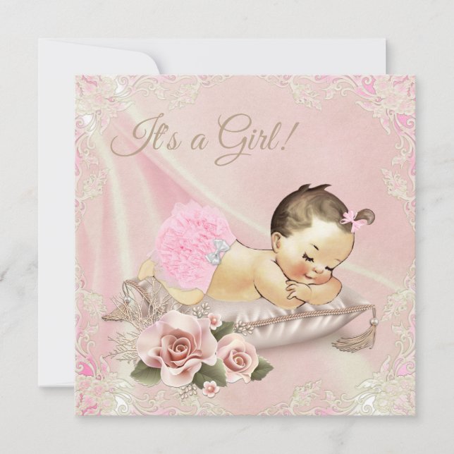 Invitación Chorreo de Boda de Bebe Rosa Marfil (Anverso)