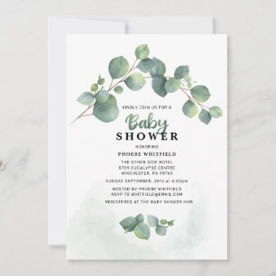 Invitación Chorreo de Eucalipto Rosa Claro Baby Shower