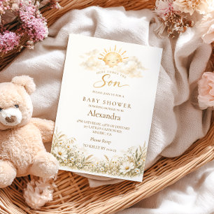 Invitación Chorreo de flores silvestres bohemios para baby sh