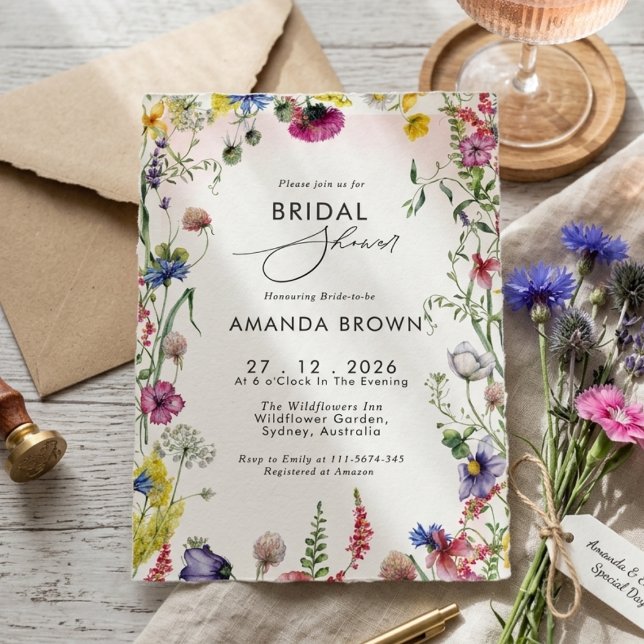 Invitación Chorreo de flores silvestres rosadas boho Amor en  (Subido por el creador)